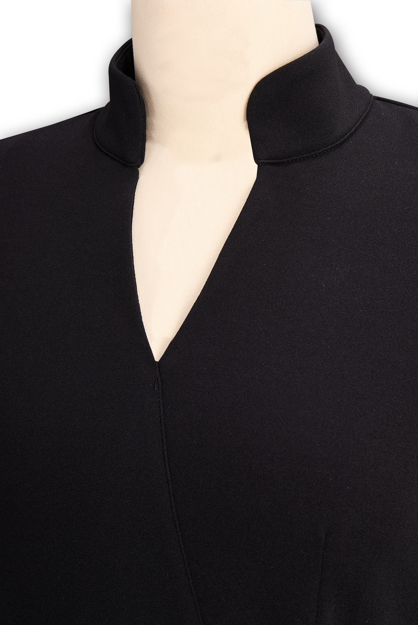 Serena | Refined Black Belted Sheath Dress with Mandarin Collar