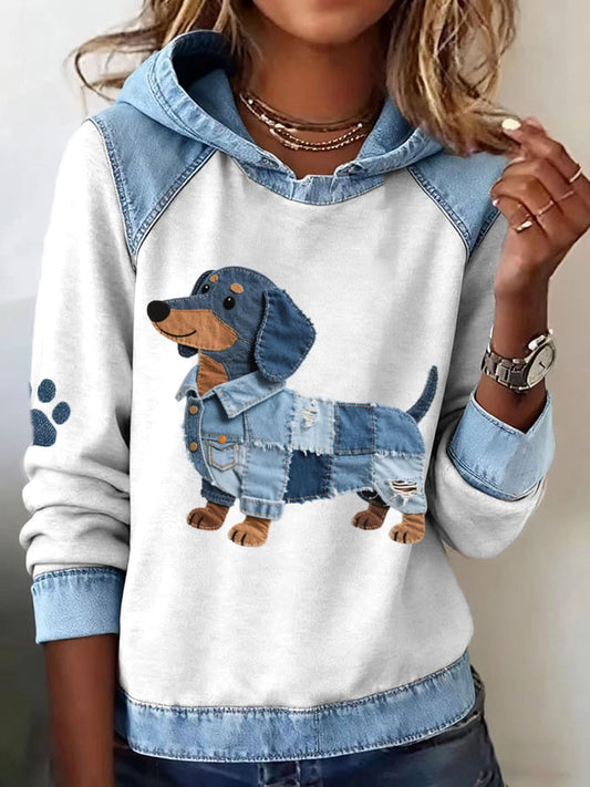 Bella - Cómoda sudadera de mujer con patchwork en estilo retro y estampado de animales