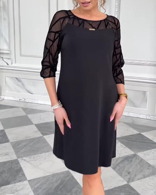 Danuta | Elegancka Czarna Sukienka z Tiulowymi Rękawami