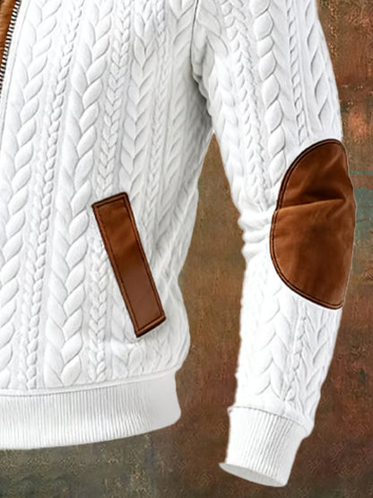 Jan | Męska retro kurtka outdoor z dzianym wzorem, ciepła, z kieszeniami