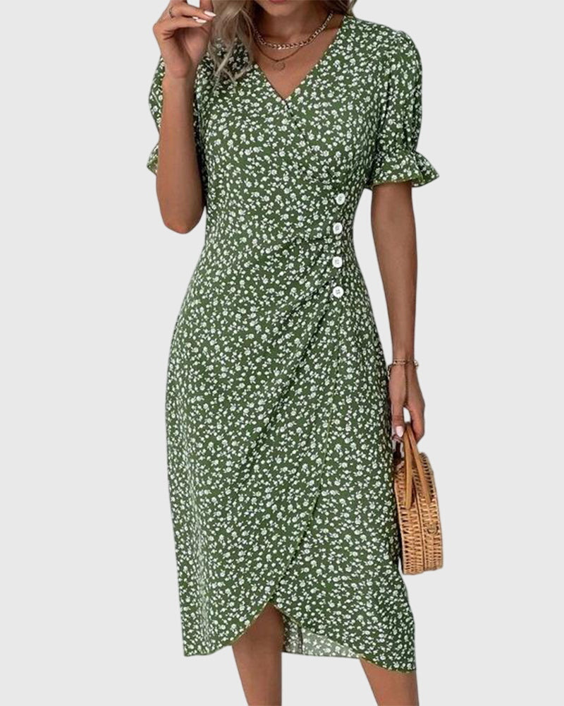 Barbara - Fresh Bloom V-Neck Dress
