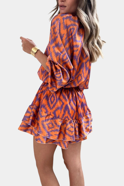 Yasmine Mini Jumpsuit with Ruffles and Ikat Print
